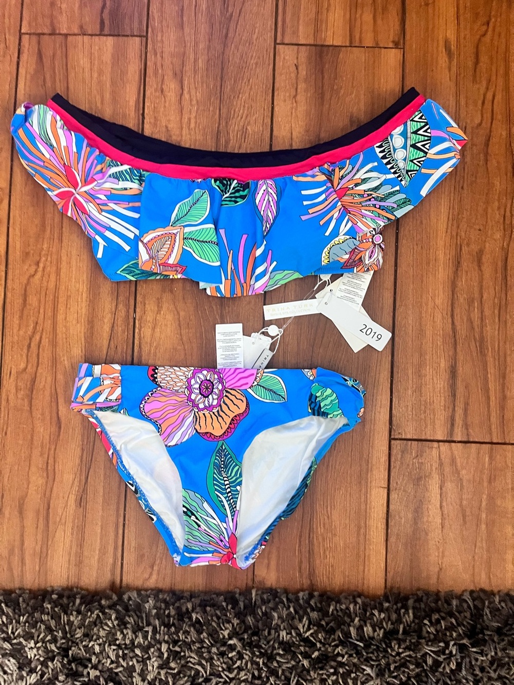 Trina Turk Bright Blue Floral Off-Shoulder Bikini